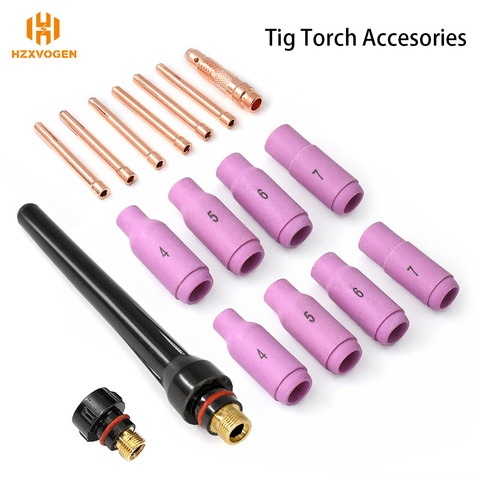 TIG Torch Accessories With Stubby Collect Body Ceramic Short Long Back Cap Ceramic Series Cup Fit WP17 WP26 For Welding Machine ► Photo 1/6