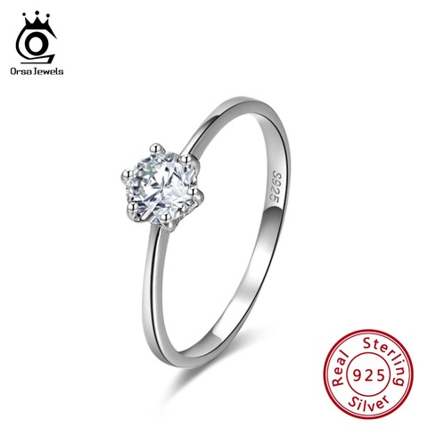 ORSA JEWELS 925 Sterling Silver Ring AAAA Cubic Zircon 2022 Propose Marriage Engagement Wedding Rings Jewelry for Women SR116 ► Photo 1/6