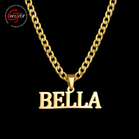 Goxijite Custom Big Name Necklace For Men Women Personalized Initial Letter Nameplate Pendant Cuban Chain Necklaces Handmade ► Photo 1/5