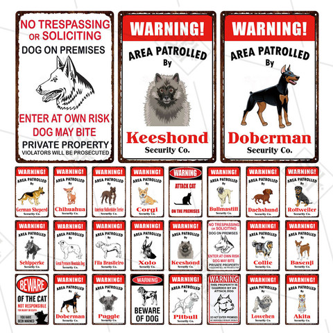 Akita Corgi Dog Breed Metal Sign Beware Of The Dog Warning Sign Pet Shop Wall Decoration Family Doorplate Vintage Tin Plaque ► Photo 1/6