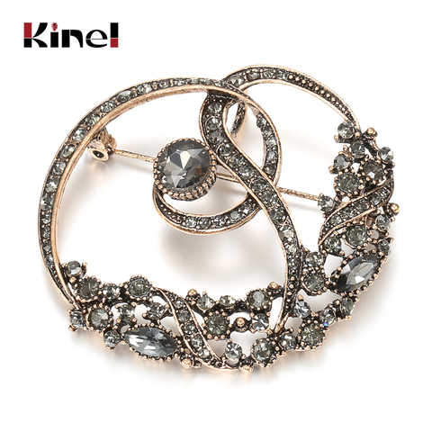 Kinel 2022 Luxury Boho Gray Crystal Women Brooch Pins Antique Gold Color Vintage Wedding Jewelry Alloy Family Banquet Gift ► Photo 1/6