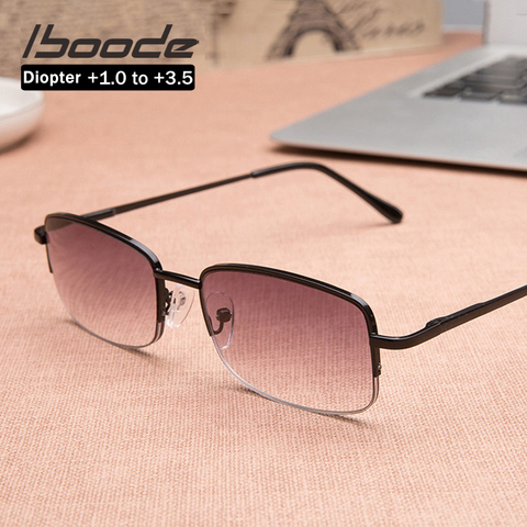 iboode Classic Men Women Reading Sunglasses With Diopters +1.0 1.5 2.0 2.5 3.0 Square Metal Frame Sun Glasses Presbyopia Eyewear ► Photo 1/6