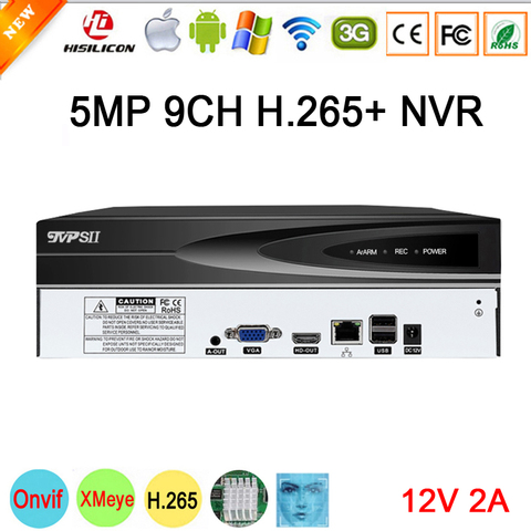 12V 2A MAX 8TB SATA Hi3536D XMeye Audio H.265+ 5mp 8CH 9CH 9 Channel Face Detection Onvif IP CCTV DVR NVR Network Video Recorder ► Photo 1/5