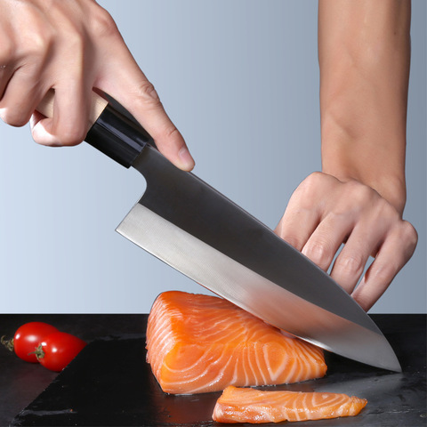 7 Inch Japanese Chef Knife Meat Cleaver Salmon Sushi Knives Vegetable Cutting Santoku Kitchen Knife 5CR15 Stainless Steel ► Photo 1/6