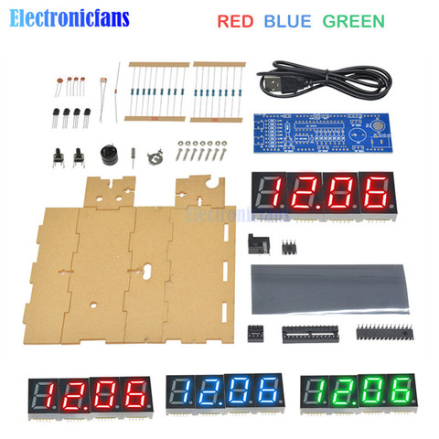 Red/Blue/Green/White LED Electronic Clock Microcontroller Digital Clock Time Light Control Temperature Thermometer DIY Kit ► Photo 1/6