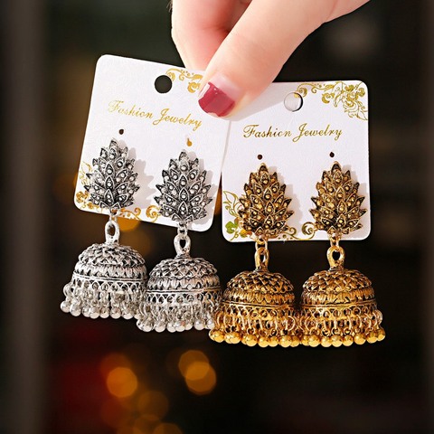 Boho Afghan Ethnic Drop Earrings For Women Pendient Gold Gyspy Silver Color Bell Ladies Indian Earring Jewelry ► Photo 1/6