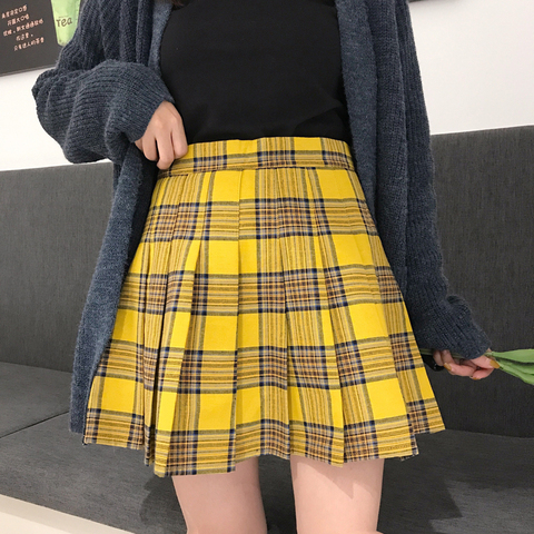 XS - 5XL New England Style Casual Women Skirt Black Yellow Plaid Pleated Skirts Shorts Hot Sale High Waist Plaided Mini Skirt ► Photo 1/6