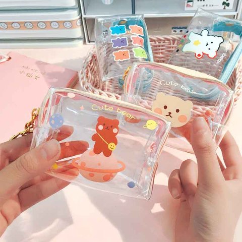 Creative Bears Transparent Girls Coin Purse Children  PVC Zipper Change Purse Women Mini Lipstick Wallet Flamingos Key Card Bag ► Photo 1/6