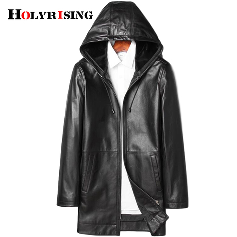 2022 new men's genuine leather coat 4XL hooded leather 100% real Sheep skin Leather  men's Fashion Business leather jacket 19359 ► Photo 1/6