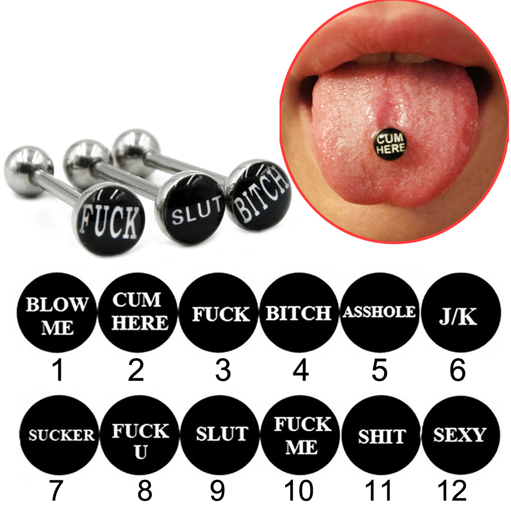 Lot of 10 Surgical Steel Tongue Rings Logo Tongue Rings Dirty &  Nasty Words