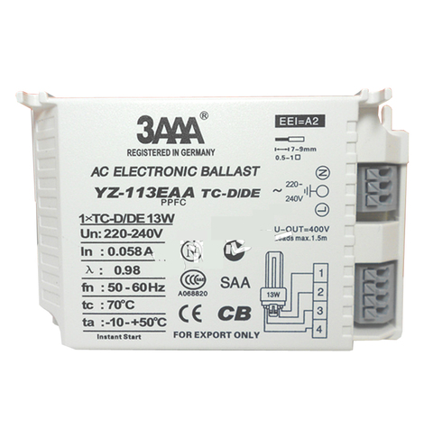 3AAA YZ-113EAA YZ-213EAA TC-D/DE 13W YZ-126EAA YZ-226EAA TC-T/TC-TE 26W YZ-132EAA PLC-T TC-TE AC PPFC Electronic Ballasts ► Photo 1/1