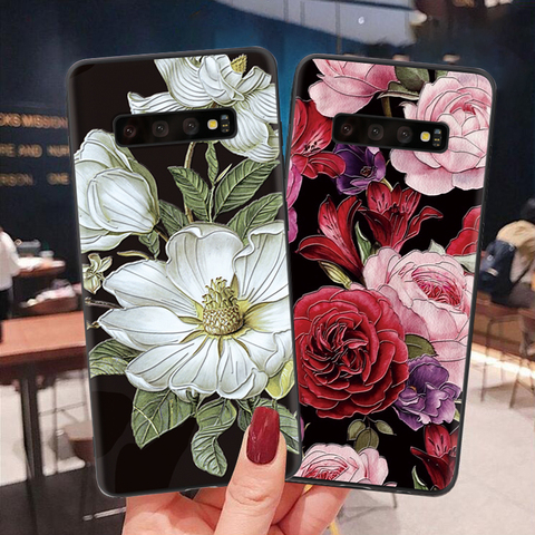 Relief Case For Samsung Galaxy Note 10 S10 Lite Pro 8 9 S8 S9 S10e S20 Ultra J4 J6 Plus 2022 J5 J7 2017 S6 S7 Edge Flowers Coque ► Photo 1/6