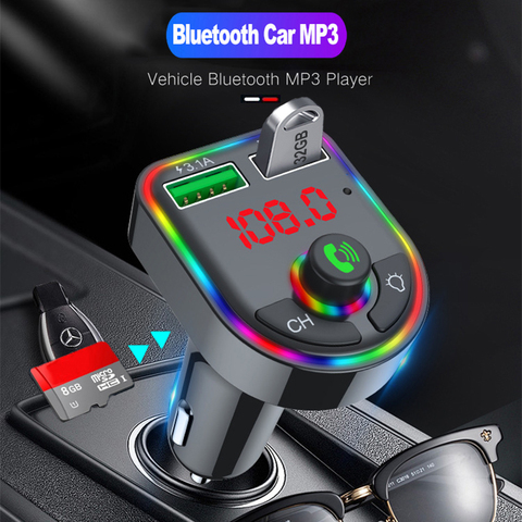 2022 Ambient Light Bluetooth 5.0 FM Transmitter Car MP3 Player Wireless Handsfree Audio Receiver USB Fast Charge TF U Disk play ► Photo 1/1