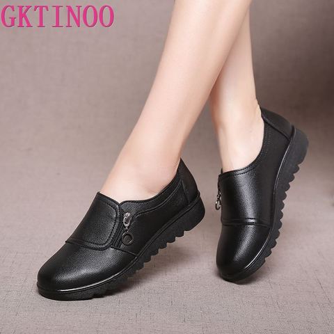 GKTINOO New Autumn Women's Shoes Fashion Casual Women Leather Flat Shoes Ladies Slip On Comfortable Black Work shoes Flats ► Photo 1/6