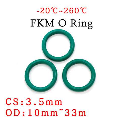 10pcs CS3.5mm OD 10~33mm Green FKM Fluorine Rubber O Ring Sealing Gasket Insulation Oil High Temperature Resistance Green ► Photo 1/4