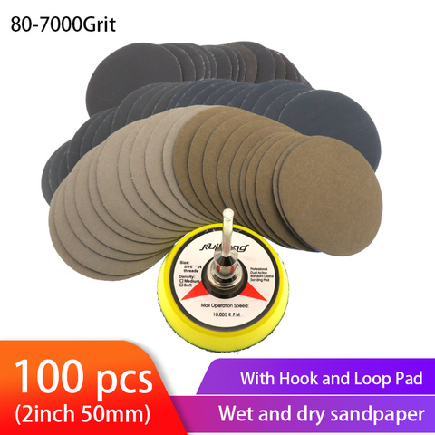 100pcs Wet Dry Sandpaper Assortment 80-7000 Grit Sander Disc 2inch 50mm With Hook and Loop Sanding pad for Wood ► Photo 1/6