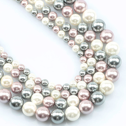 Natural White Gray Purple Plated Shell Pearl Beads 6/8/10/12mm Smooth Round Loose Spacer Beads For Jewelry Making Diy Bracelets ► Photo 1/5