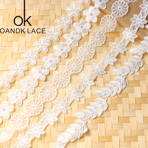 White Embroidered  Flower Lace Trim Applique Headband Craft Sewing 2 Yards Knitting DIY Handmade Patchwork Ribbon Sewing ► Photo 1/6