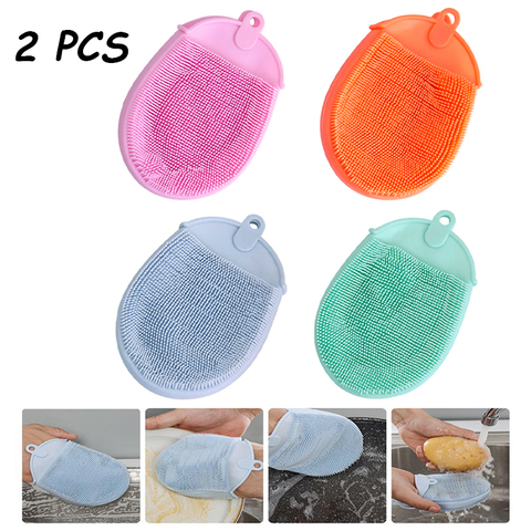 2Pcs Silicone Cleaning Brushes Bathing Brush Double-Sided Sponge Dish Washing Brush Bowl Pot Pan Wash Tool Cleaner Scouring Pad ► Photo 1/6