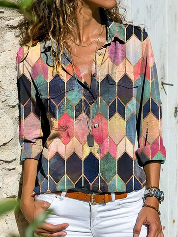 Fashion long-sleeved women's shirt casual printing plus size shirt ladies top ► Photo 1/6