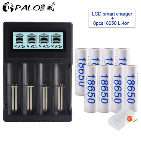 PALO 100% Original 3.7V 3200mAh 18650 battery rechargeable battery with 3.7V Battery charger for 26650 14500 18340 18650 Battery ► Photo 1/6