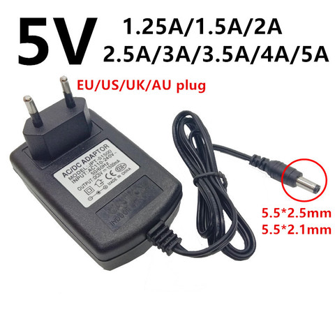 5V Power Adapter DC 5V 1.5A 2A 2.5A 3A 3.5A 4A Adaptor 220V To 5 V Volt power supply Universal AU UK EU US Plug DC 5.5x2.1-2.5mm ► Photo 1/6