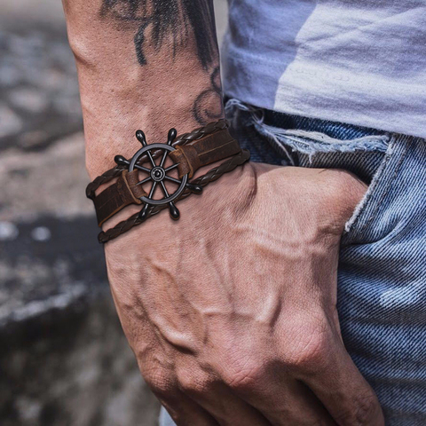 Ships Wheel Jewelry Rudder Leather Bracelet Nautical Bracelet Nautical Gifts for Men Jewelry ► Photo 1/6