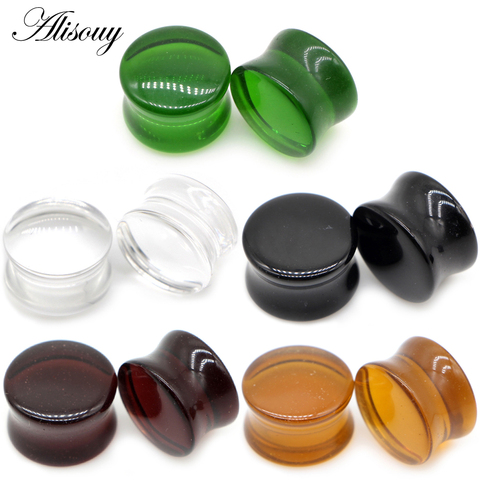 Alisouy 2pcs 6mm-25mm Round Glass Women Men Ear Plug Tunnel Guages Stretcher Expander Extender Earring Piercing Body Jewelry ► Photo 1/6