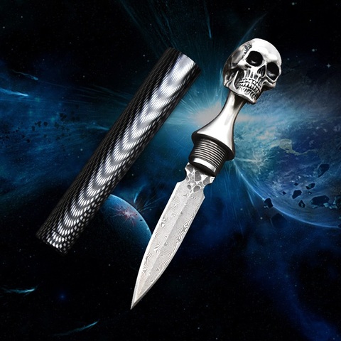 Damascus Steel Ghost Head Black Tea Pu'er Kung Fu Tea Knife Skull Tea Cone Handmade Tea Needle Self-defense Knife Gift Knife ► Photo 1/6