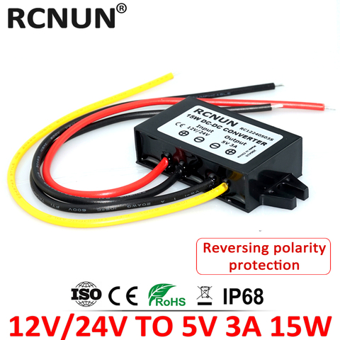 9V 12V 24V to 5V 3A Step Down DC DC Converter 12 Volt to 5 Volt 15W Car LED Power Supply with Reversing Polarity Protection ► Photo 1/6