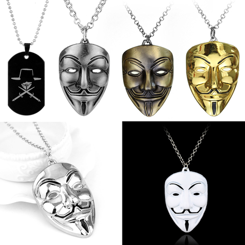 Movie Jewelry V for Vendetta Pendant Necklace Anonymous Mask Charm Choker Necklace Hacker Mask Metal Necklace For Men Women ► Photo 1/6