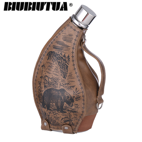BIUBIUTUA 53oz Stainless Steel Big Hip Flask Drink Alcohol Whiskey Flasks Russian Hot Ox Horn Hip Flask With Hoister As Gift ► Photo 1/6