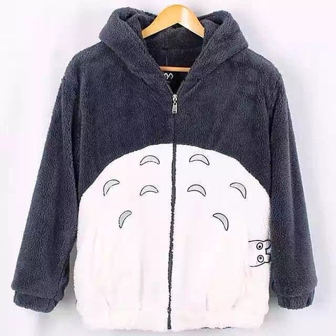 Hooded Sweatshirt Totoro Kawaii Hoodie Men Women  Harajuku Soft Plush Overcoat with Ears Plus Size Cosplay Cute Jacket Coat ► Photo 1/3