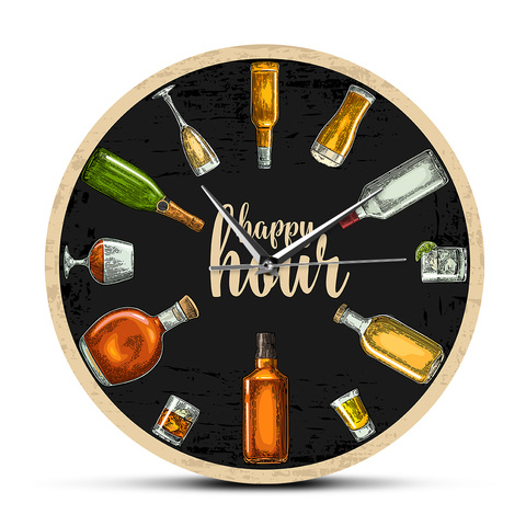 Happy Hour Beer Time Wine O'Clock Booze Printed Wall Clock Man Cave Pub Bar Wine Shop Wall Decor Drinker Alcohol Gift Winery Art ► Photo 1/6