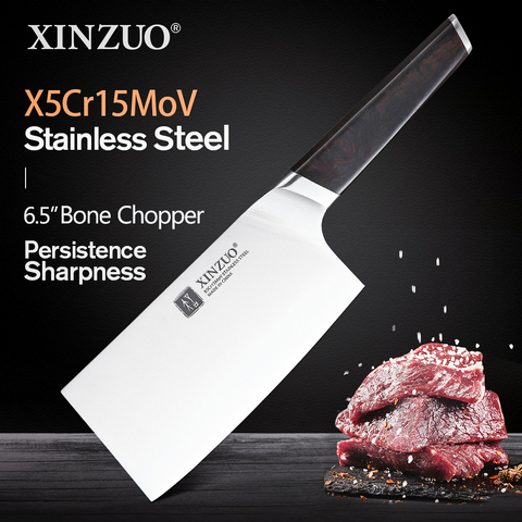 XINZUO 6.5'' Bone Chopper Knife X5Cr15Mov Stainless Steel Kitchen Knife Slicing Knives Cleaver Meat Cooking Tools Ebony Handle ► Photo 1/6