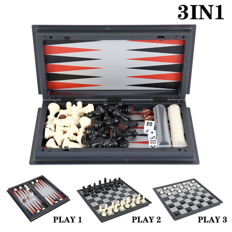 3 In 1 Magnetic Chess Backgammon Checkers Set Folding Chess Portable International Chess Board Game for Kids Toys Funny Gift ► Photo 1/6