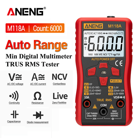 ANENG M118A Digital Mini Multimeter Tester Auto Mmultimetro True Rms Tranistor Meter with NCV Data Hold 6000counts Flashlight ► Photo 1/6