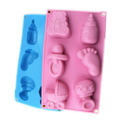 Party Fondant Cake Decoration Tool 6 Hole Baby Feet Baby Carriage Bottle Toy Silicone Mold 3D Chocolate Candy Jelly Mold ► Photo 1/6