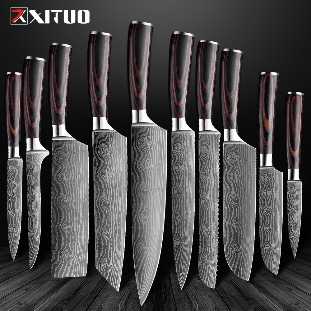 Set Japanese Damascus Knife Block  Xinzuo Damascus Japanese Knives - 6pcs  Best - Aliexpress