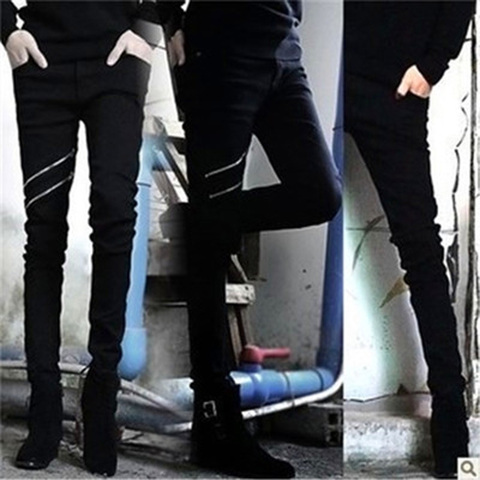 Wholesale 2022 Fashion Summer thin Double zipper skinny teenagers boys black show thin hip hop streetwear jeans men 28-34 ► Photo 1/4