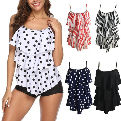 Plus Size Two Piece Swimsuit Polka Dot Print Swimwear Women Ruffle Tankini Push Up Swimsuit Shorts Bathing Suit 2XL Beach Pad ► Photo 1/6