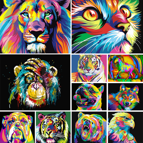 5D diamond painting animal set, color, lion, tiger, cat, square