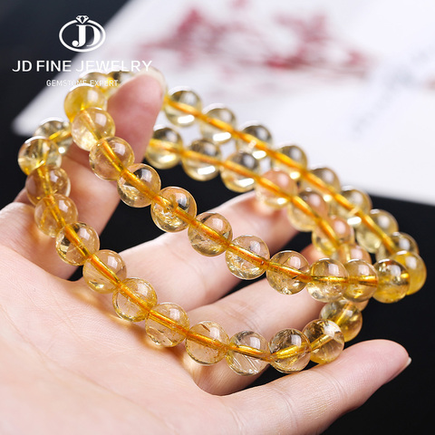 JD Full Size Natural Jewelry Yellow Citrines Stone Quartz Loose beads Bracelet Charms Yoga Men and Women Meditation Amulet ► Photo 1/6