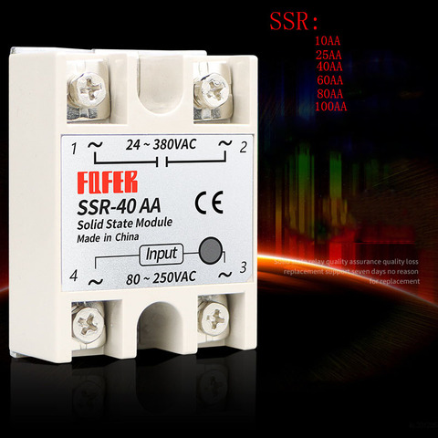 10A 25A 40A 60A AC-AC Single Phase Solid State Relay AC SSR SSR-10AA SSR-25AA SSR-40AA SSR-60AA 80-250VAC 220V TO 24-380V AC ► Photo 1/1