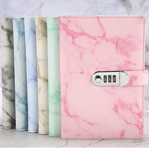 Password Notebook Marble Texture 100 Sheets Personal Diary with Lock Code Thick Notepad Leather Office School Supplies Gift ► Photo 1/6