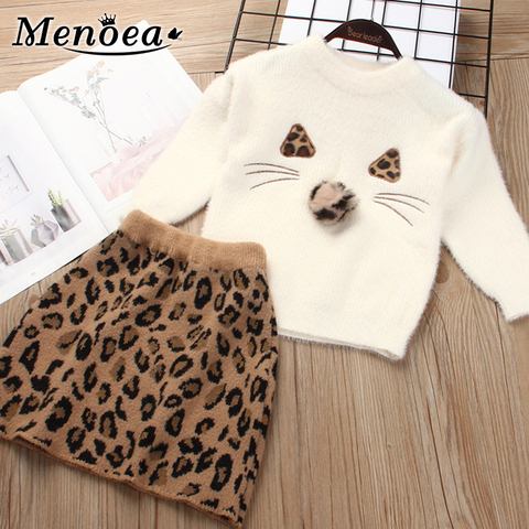 Menoea Children Autumn Leopard Clothes Kids Winter Sweater Dress Woollen Long Sleeve Cat Design Girls Clothes Knit Dresses ► Photo 1/6