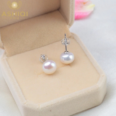 ASHIQI Natural Freshwater Pearl Stud Earrings 2022 Trendy for Women Real 925 Sterling Silver Jewelry Gift Wholesale ► Photo 1/6