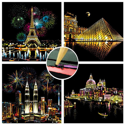 41*28cm City DIY Scratch Paintings  Home decor. Paper Paintings Art Crafts Scraping Christmas Gift Adult Kids decompression Toys ► Photo 1/6