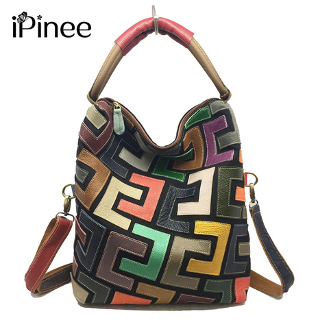 iPinee women genuine leather handbags  luxury women bags designer top-handle bags messenger bag female ► Photo 1/5