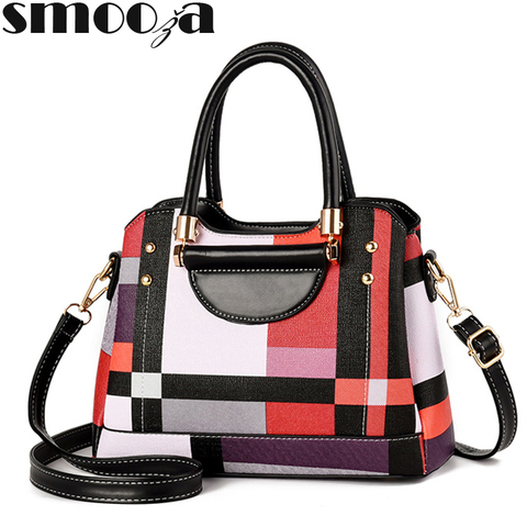 SMOOZA 2022 Womens bag plaid Women's Leather Handbags Luxury Lady shoulder bag With Purse Pocket Women crossbody messenger bag ► Photo 1/6